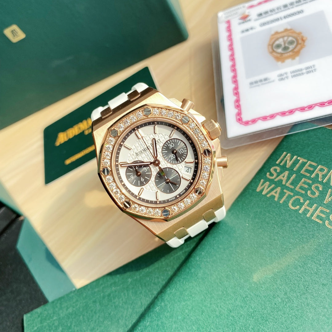 Audemars Piguet Royal Oak Offshore Oro Rosa  Correa Blanca 37mm